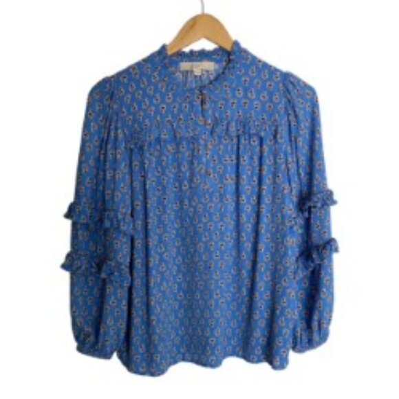 Loft Paisley Ruffled Button Blouse XSmall - Picture 2 of 6